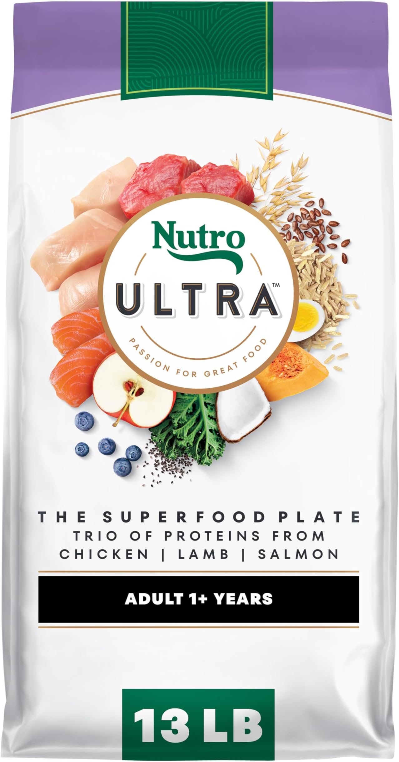 Ultra Dry Dog Food for Adult Dogs with a Trio of Proteins from Chicken, Lamb and Salmon, 13 lb. Bag