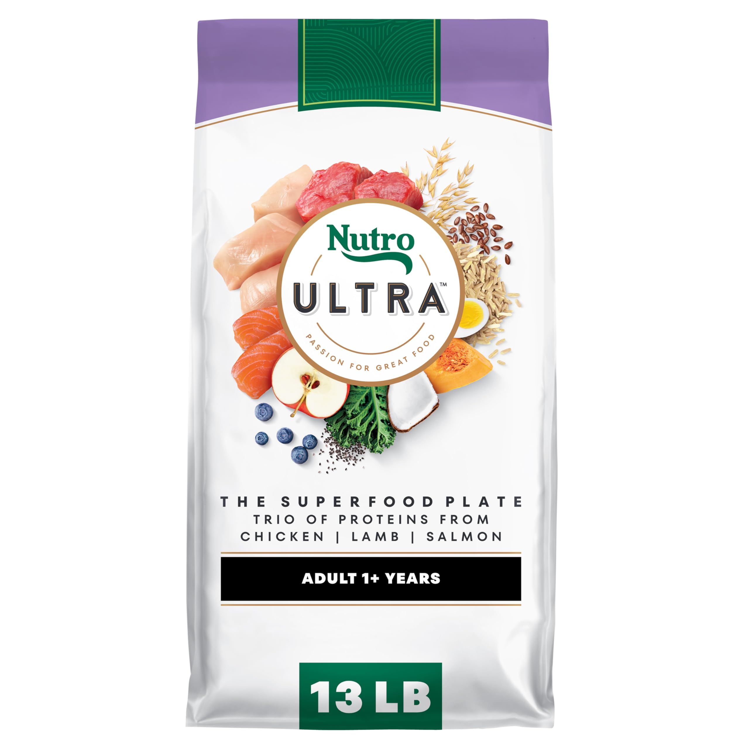 Ultra Adult Dry Dog Food with a Trio of Proteins from Chicken, Lamb and Salmon, 13 lb Bag
