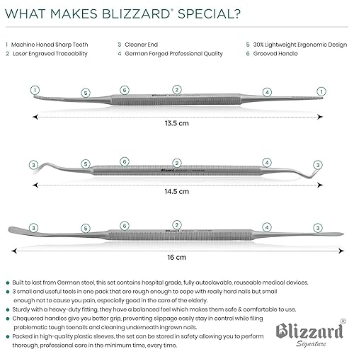 Miniatura 3 de Blizzard - Juego de limas de uñas encarnadas, kit de herramientas de 3 piezas de doble punta con lima negra, limpiador de uñas y levantador para