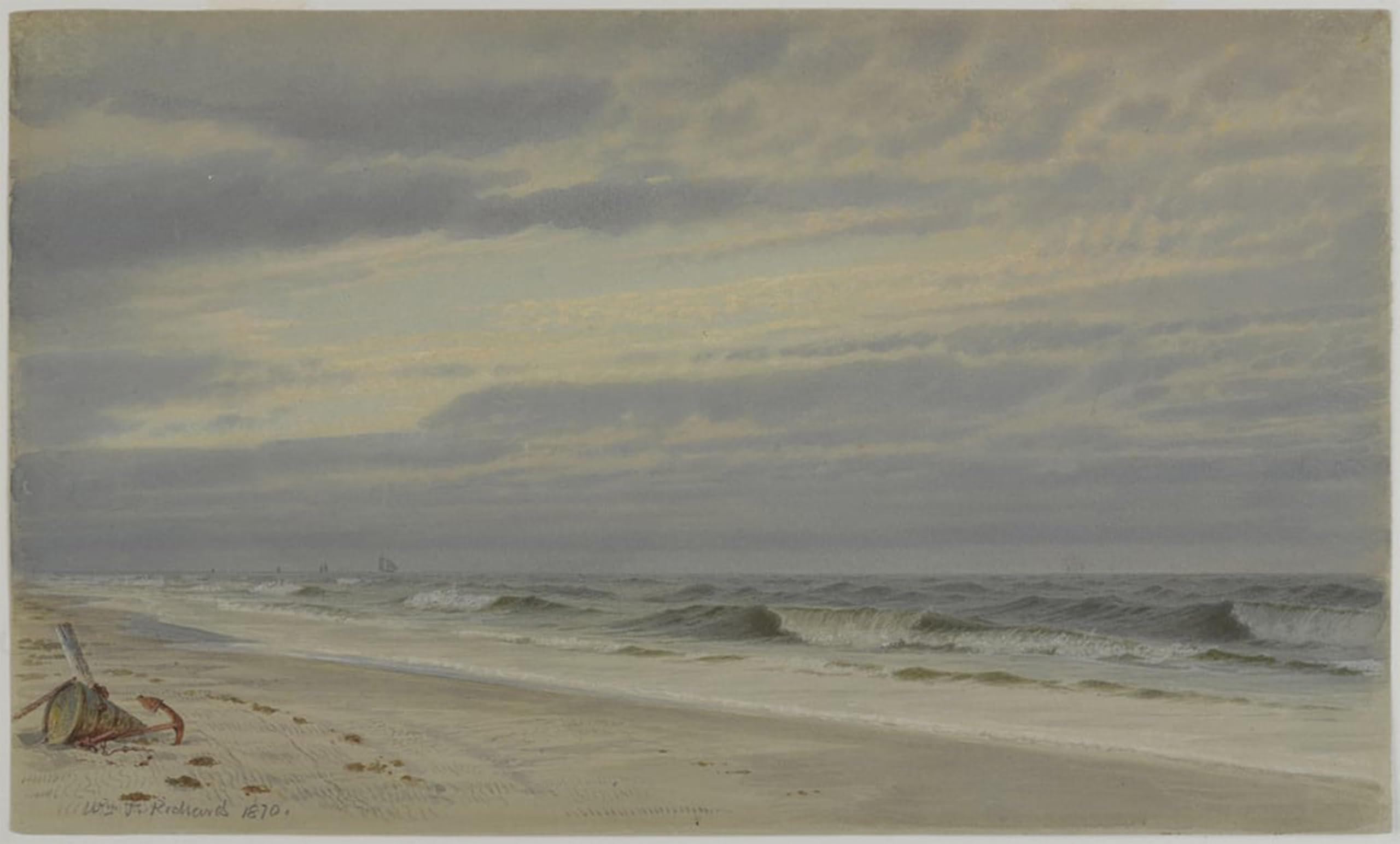 POSTERIIk Famous Animal Posters Vintage Picture Beach Scene with Barrel and by William Trost Richards Modern Wall Decor for Home Decor 60x90cm