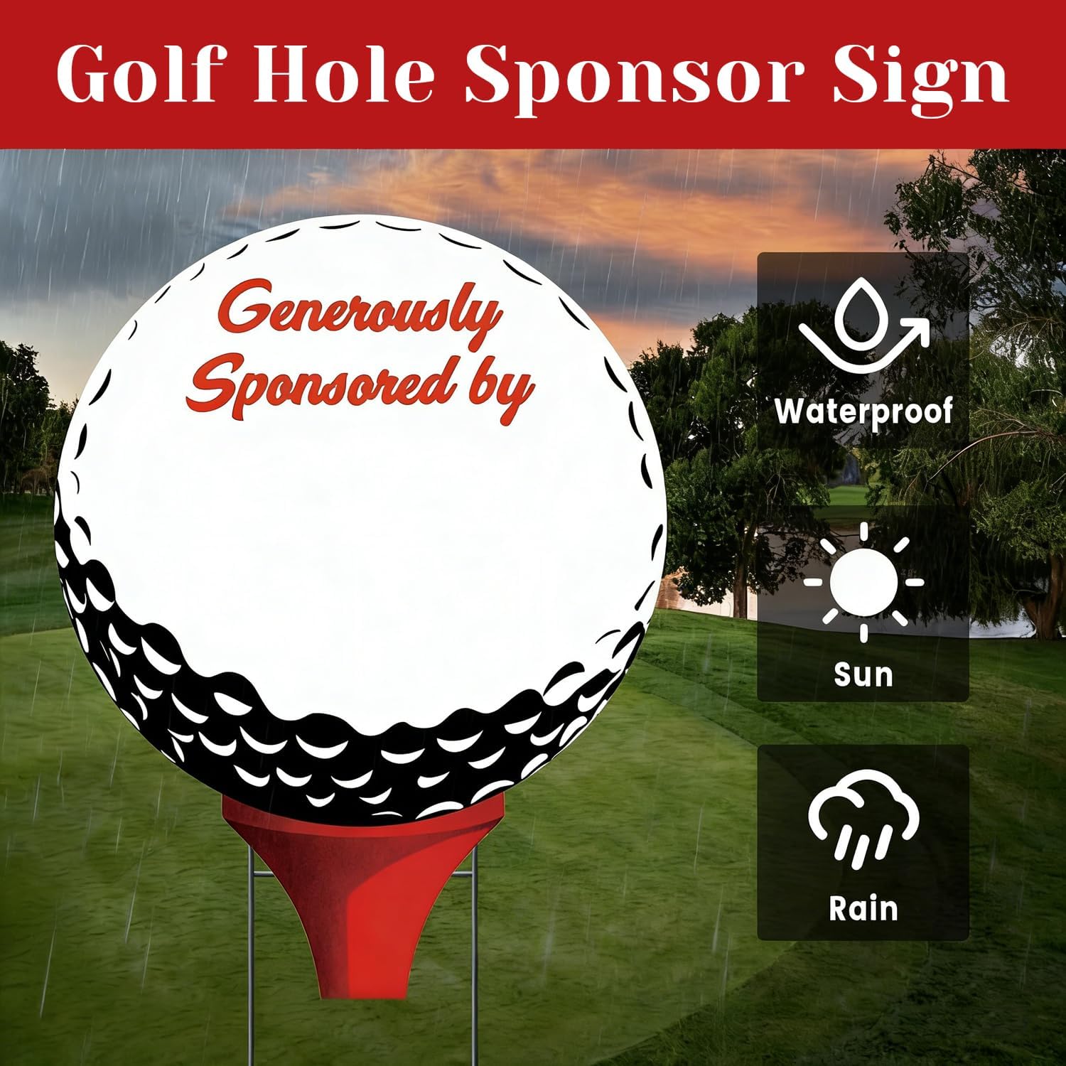 10 Pack 24 x 30 Inch Golf Ball Sponsor Signs with Stakes & Clear Sleeves – Large Tournament Yard Signs, Generously Sponsored By Golf Hole Sponsor Sign for Golf Events