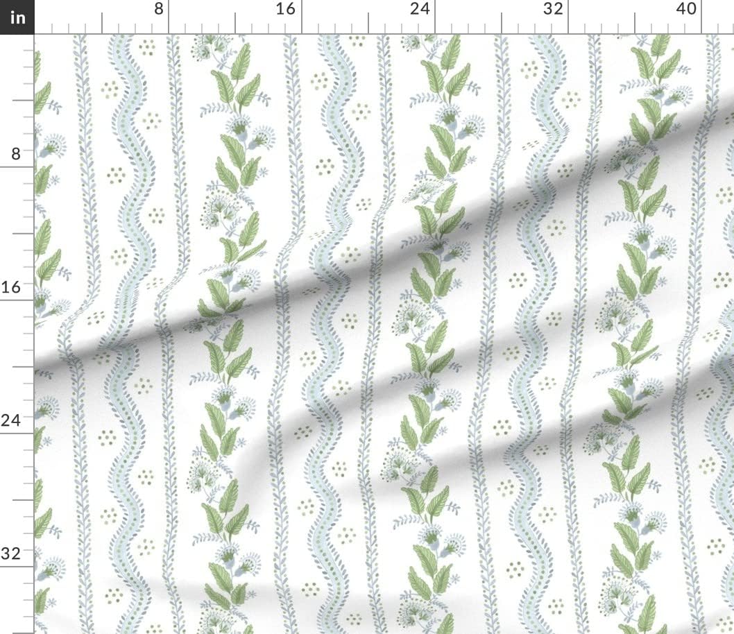 Spoonflower Fabric - Regency Floral Folk Art Light Blue Leaves Flower Vine Traditional Printed on Petal Signature Cotton Fabric Fat Quarter - Sewing Quilting Apparel Crafts Decor