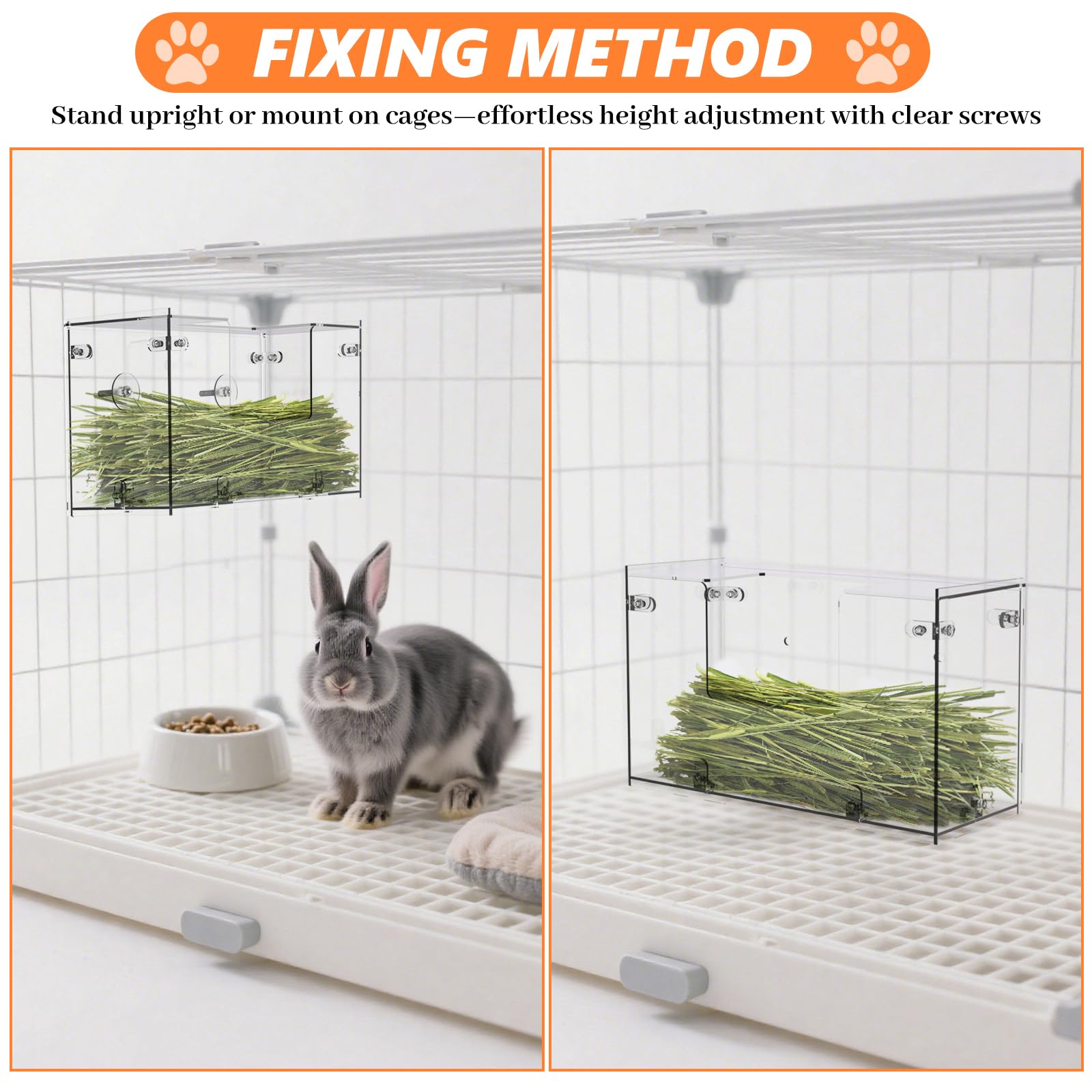 Acrylic Rabbit Hay Feeder with Lid, Transparent Hanging Food Dispenser Hay Feeder for Bunny Rabbits Guinea Pig Cage Chinchillas Hamsters Small Pets and Animals（Small - image 6