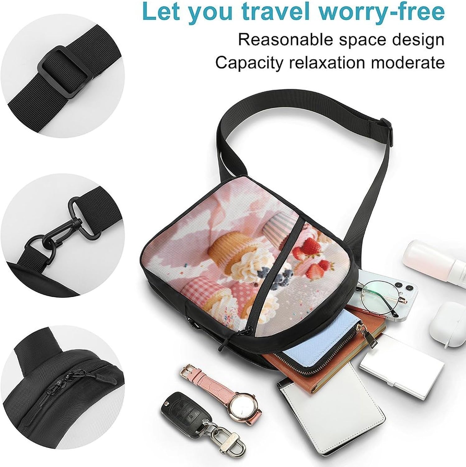 Colorful Cupcake Art Crossbody Backpack Sling Bag
