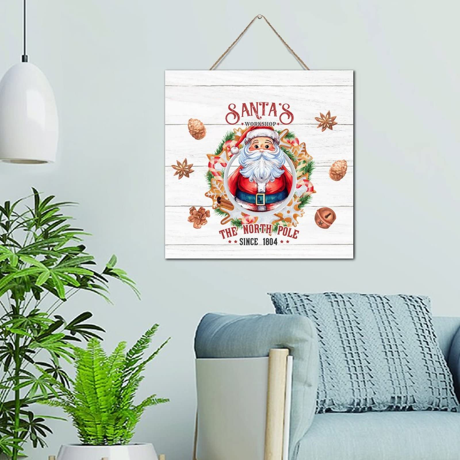 Couronne de Noël en bois suspendre décoration murale rétro chambre
