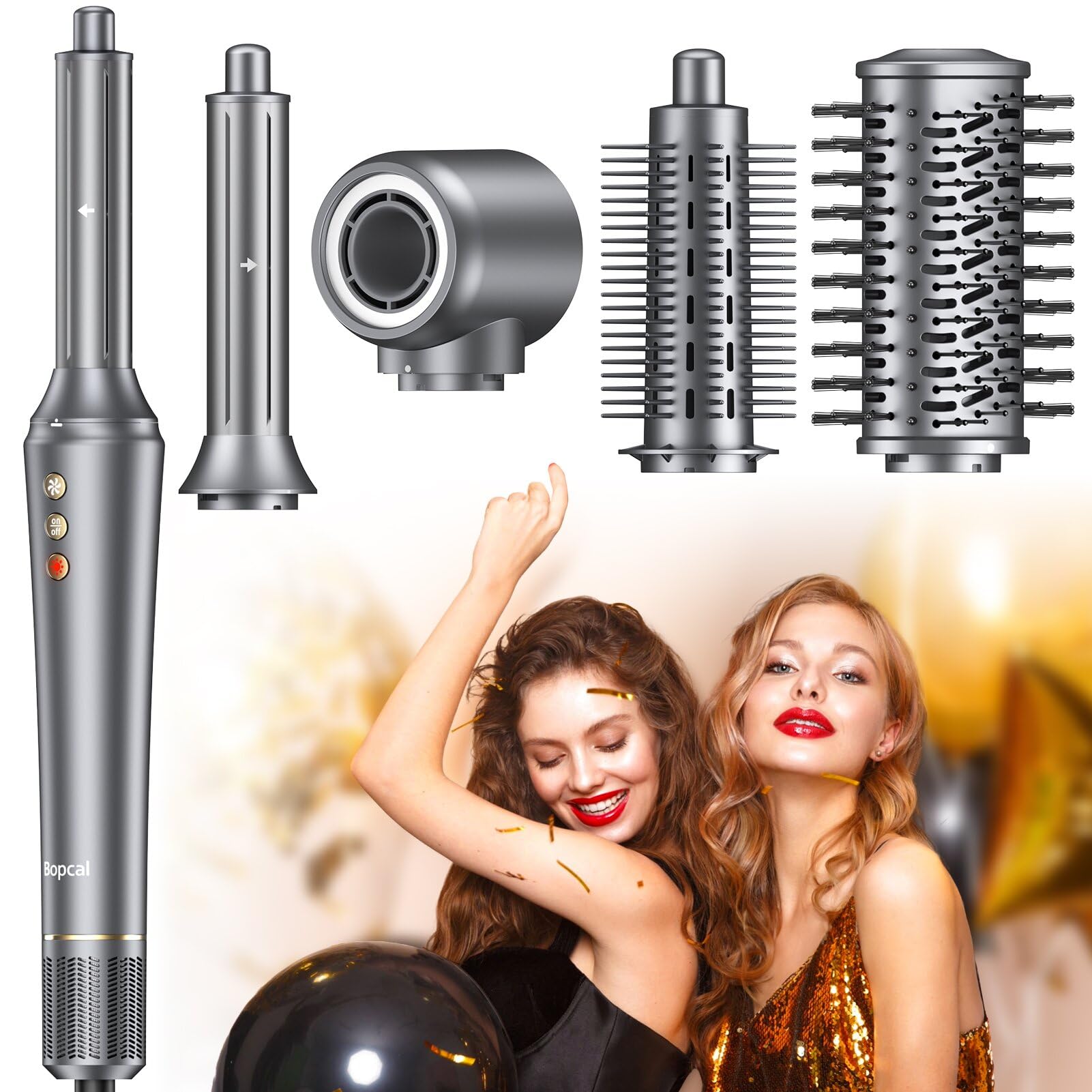 5 in 1 Airstyler Ionen Föhn 110000 U/Min, Professioneller Hair Styler für Schnelles Trocknen Warmluftbürste Frizz-Free, 32mm Lockenstab Automatisch, Haarglätter Bürste ＆ Volumenbürste, Geschenkbox