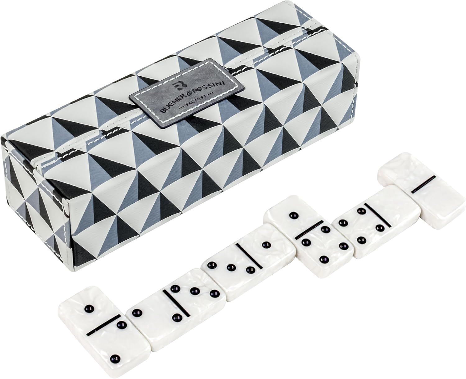 Dominos Set for Adults, Double 6 Domino Set, 28 Jumbo Marbleized White Tiles, Dominoes Set for Adults and Kids - Classic Board Games for Family & Travel (in Rhomb Pattern Leather Case)