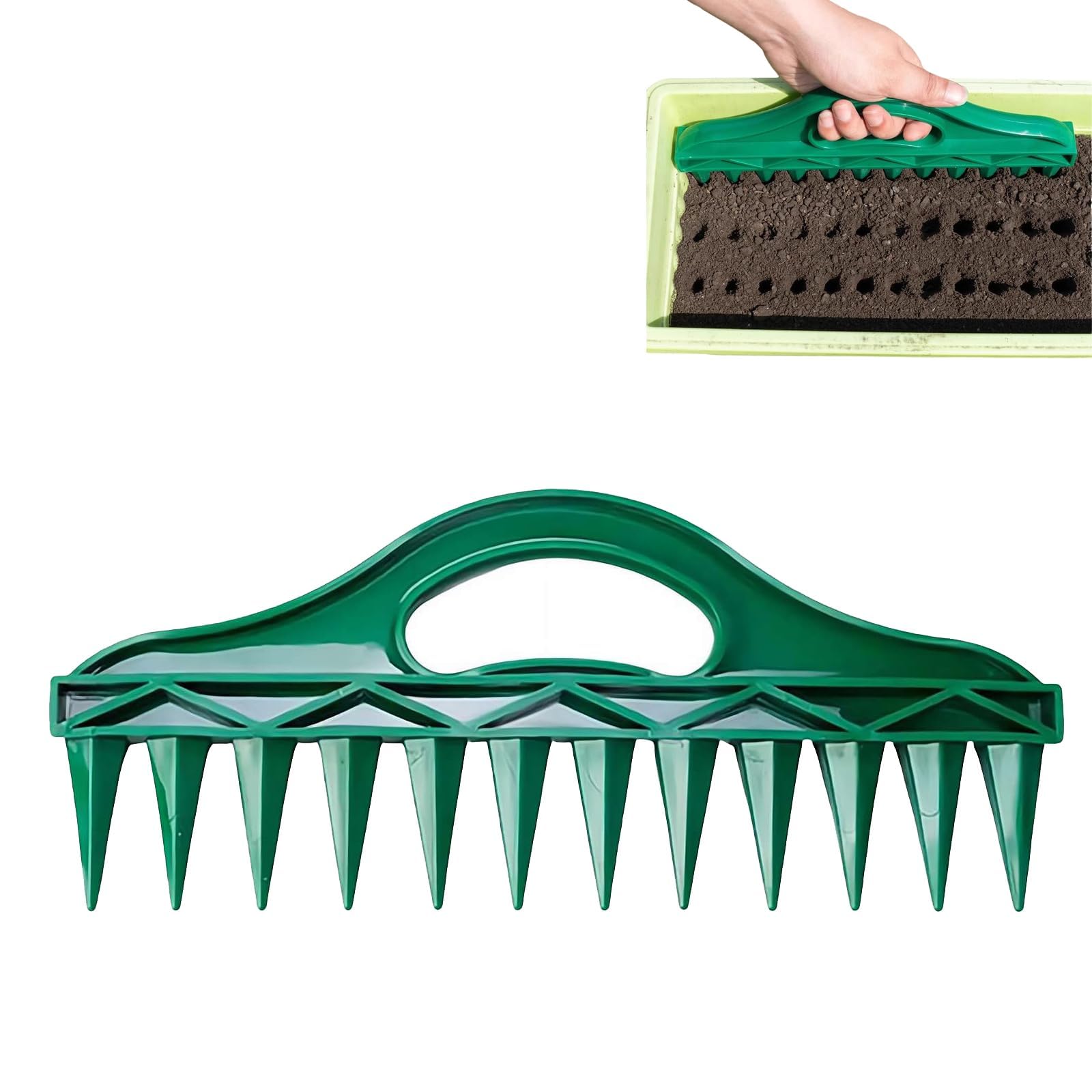 12-Hole Seed Planter Tool for Raised Beds & Pots Manual Transplanting Dispenser Soil Hole Puncher Fixed-Spacing Garden Dibber Gardening Hand Tool for Planting Vegetables Flowers (Green)