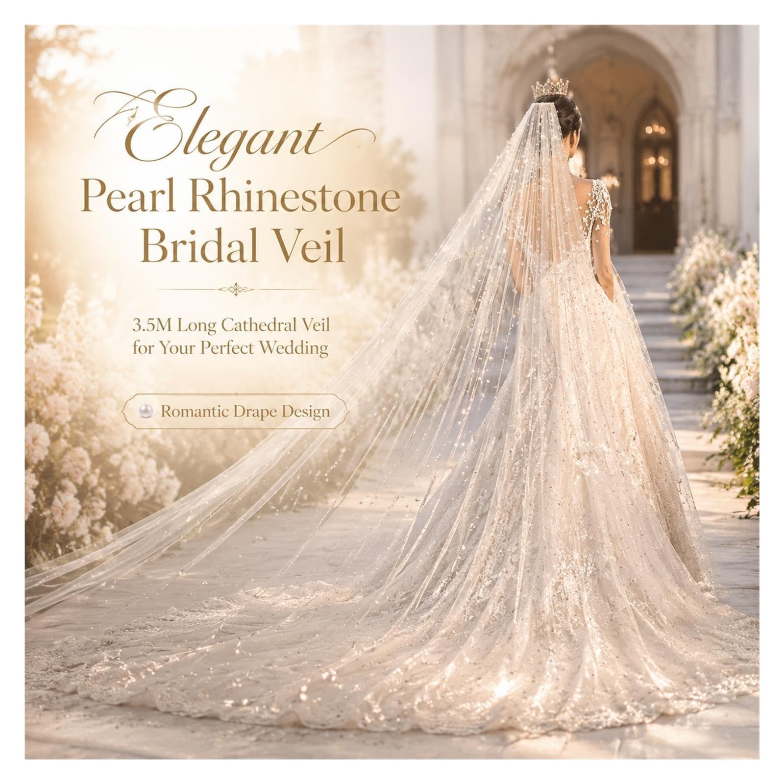 Velo da Sposa Velo di Perle e Strass con Strascico Etereo Onirico
