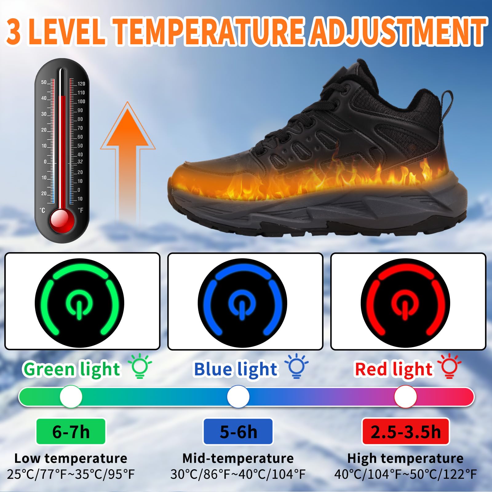 Heated Sneakers for Women and Men,Rechargeable Foot Warmers, Electric Heating Shoes with 3 Temperature Settings, Winter Outdoor Non Slip Walking Running Shoes (Black, 9 Women/8.5 Men)