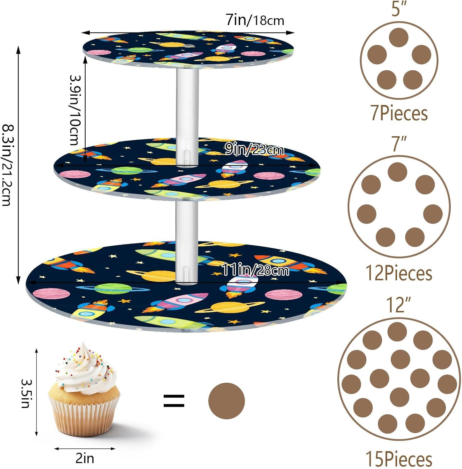 Spaceship Planet 3 Tier Acrylic Cupcake Stand, Cupcake Stand for 34 Cupcakes for Weddings, Christmas,Holidays,Parties,Birthday,Printed Cupcake Tower 23300131