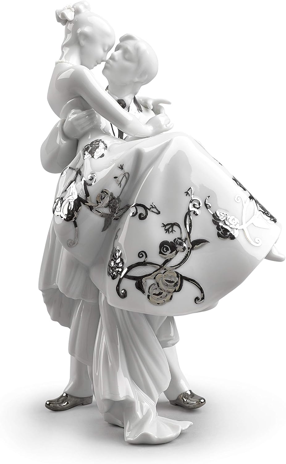 LLADRÓ The Happiest Day Couple. Figurine. Silver Luster. Porcelain Bride and Groom (Wedding) Figure.