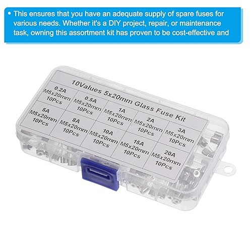 Miniatura 4 de PATIKIL Kit surtido de fusibles de vidrio de soplado rápido de 0.197 x 0.787 in, paquete de 100 fusibles de tubo de vidrio de soplado rápido de 250V
