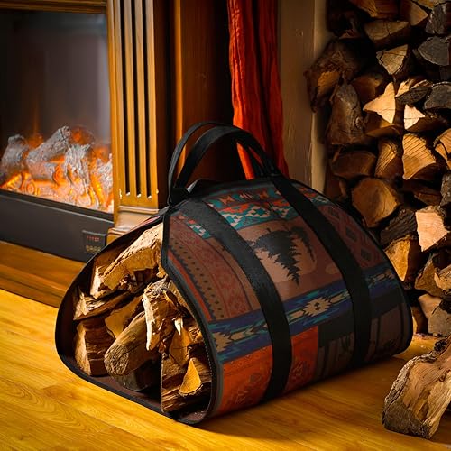Miniatura 30 de Barydat Portador grande de leña con asas, 39 x 18 pulgadas, lona para leña, soporte de madera resistente para chimenea, fogata, campamento