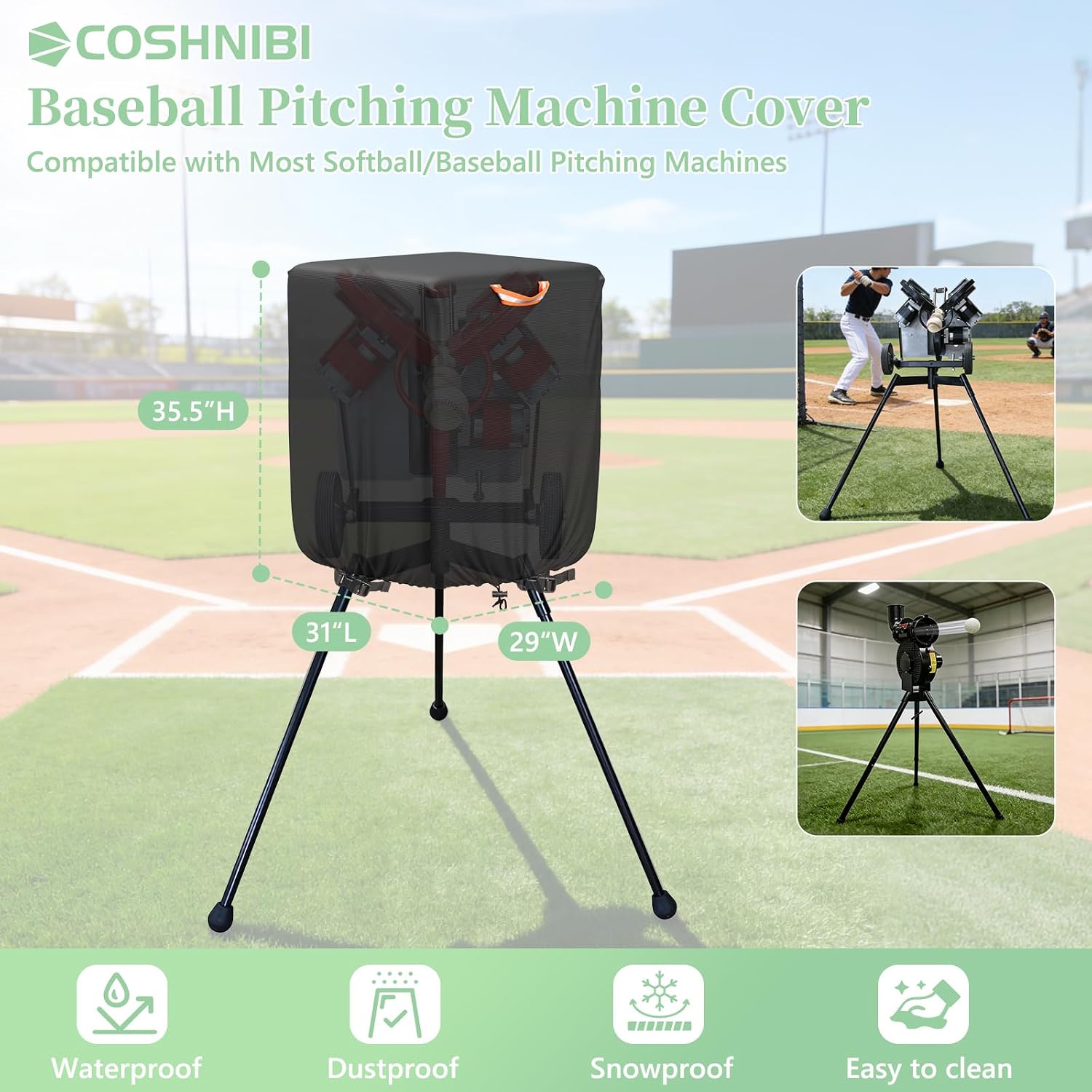 COSHNIBI Pitching Machine Cover - Heavy-Duty 420D Oxford Fabric, Waterproof & UV-Resistant, Fit for Most Baseball Softball Pitching Machines