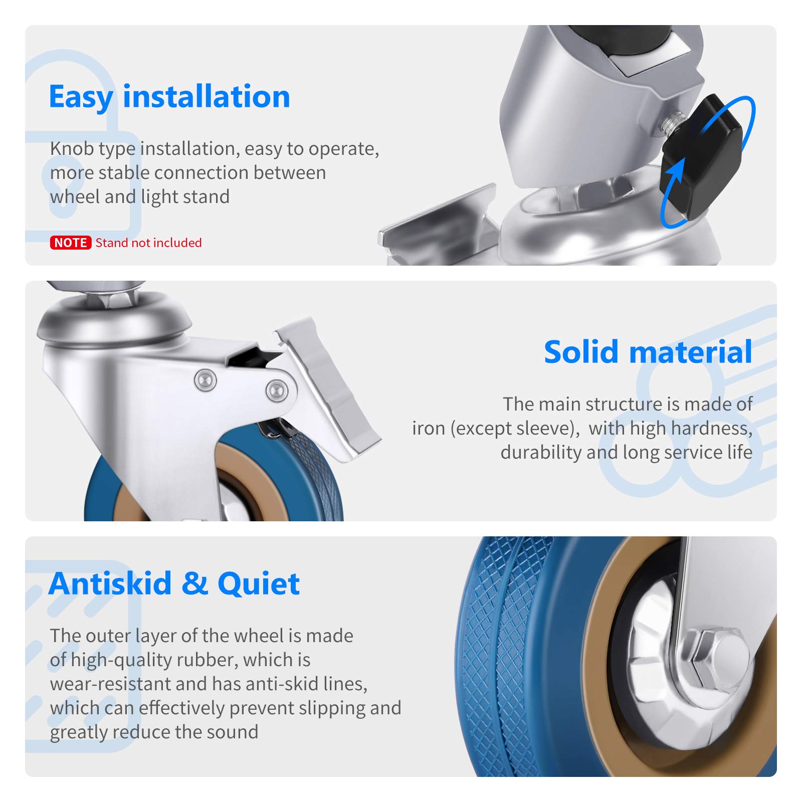 Ruote Girevoli Neewer Per Treppiedi - 3 Pezzi Con Freno - Per Gambe Da 22mm - Foto 11