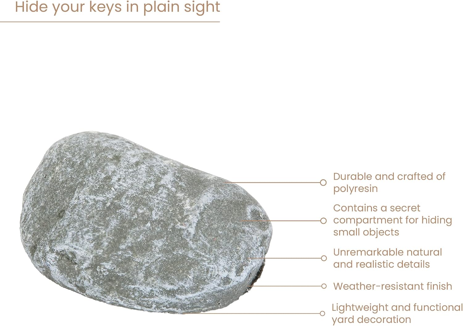 Bits and Pieces - Hide-A-Key Stone Safe Gadget - Fake Rock Spare Key Hider - Weather Resistant Yard Decorations - Decorative Garden Stones