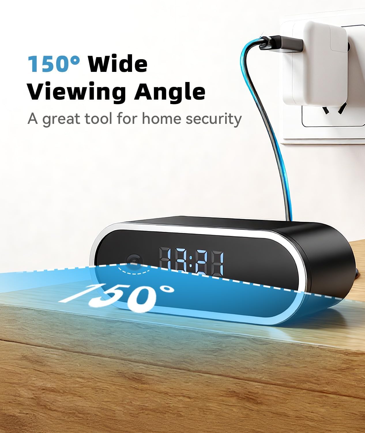 Wireless WiFi Indoor Security Camera with Clock for Home with App Control, Motion Detection, 150° Outdoor Camera with Night Vision & Loop Recording for Office/Shop/Pet/Garage,User-Friendly
