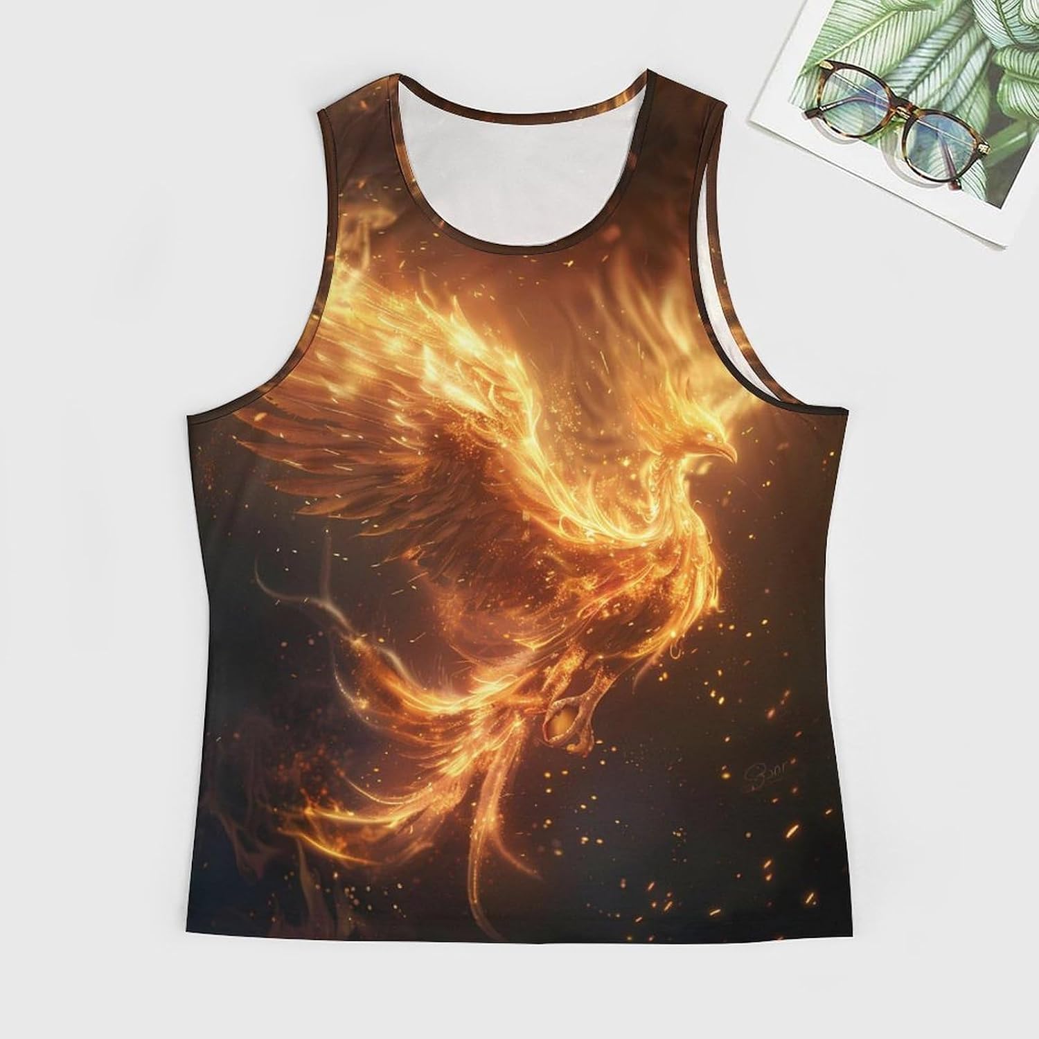 Fiery Phoenixsbird Mens Breathable Printed Tank Top 5XL