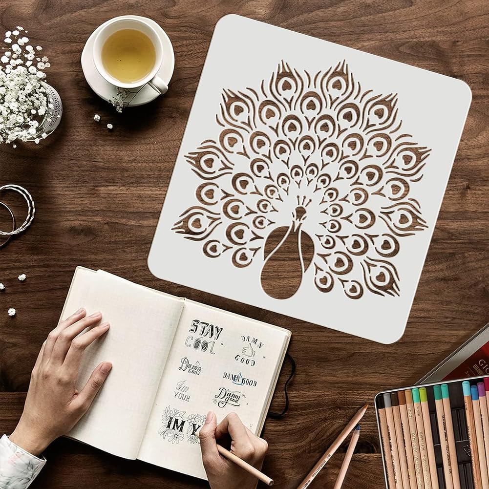 GSS Designs Peacock Stencil - 12x16 Inch Large Reusable Stencil For Painting On Wood, Walls, Fabric & More - View #2