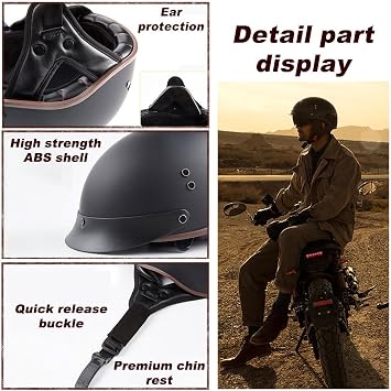 German Style Vintage Motorcycle Jet Helmet, ECE Approved Open Face Motorbike Helmet, Retro Half Helmet, with Sun Visor and Removable inner, for Adult Men Women M~XXL