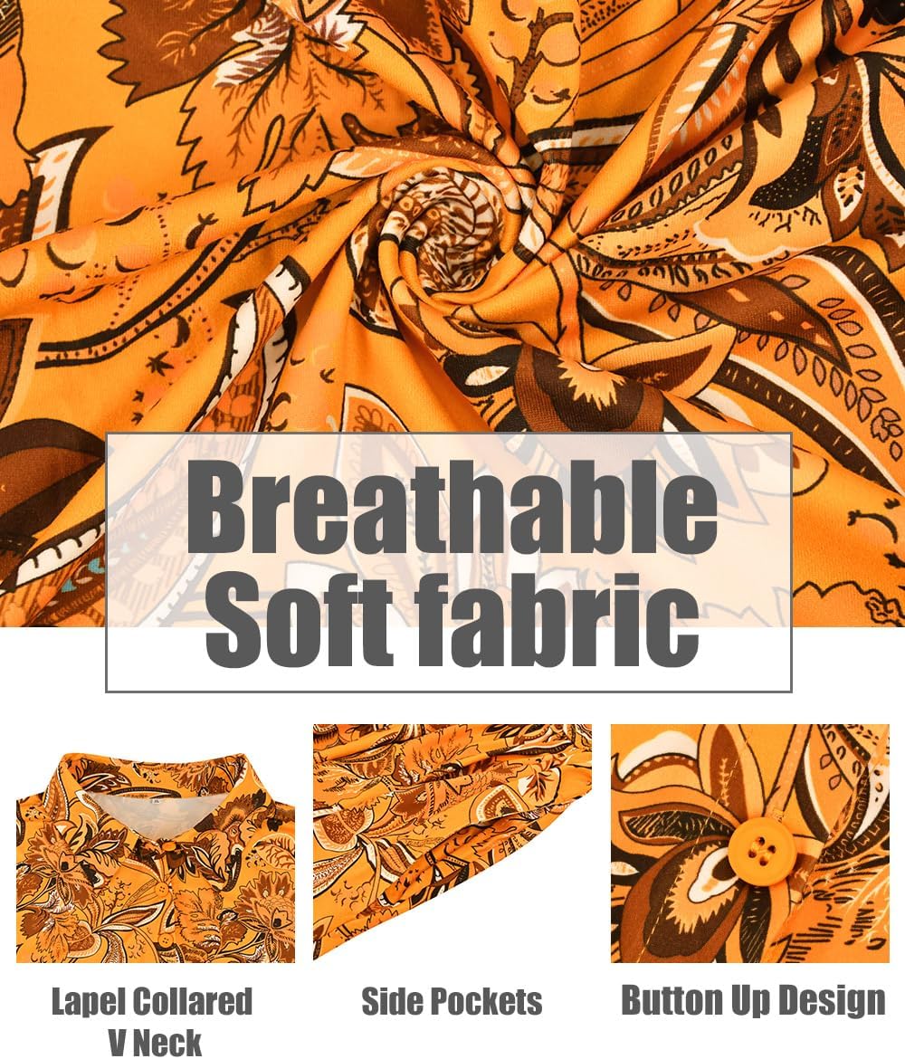 CARCOS Plus Size Dresses for Curvy Women Collared Vneck Long Sleeve Dresses Midi Fall Winter Dress with Pocket XL-5XL - Image 6