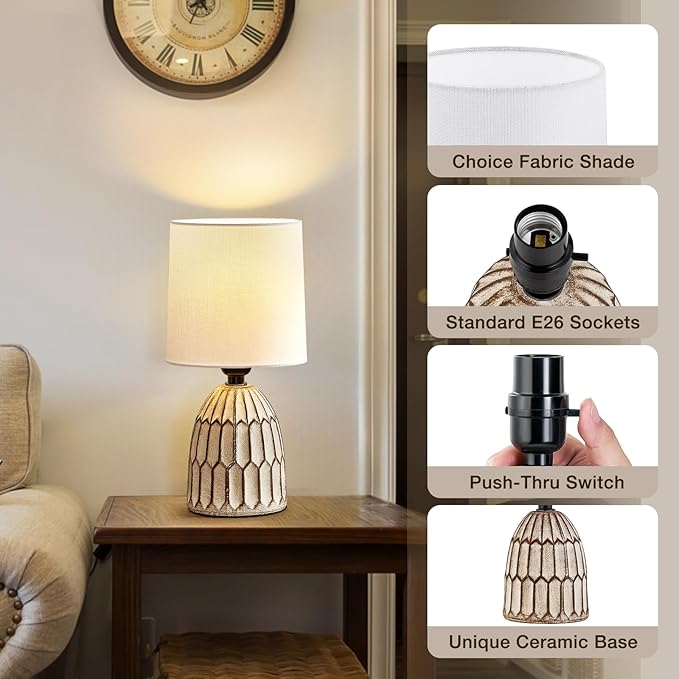 Lámpara de Mesa EJIAXIN Boho - Set de 2, Cerámica Rústica, 13.5" miniatura 5