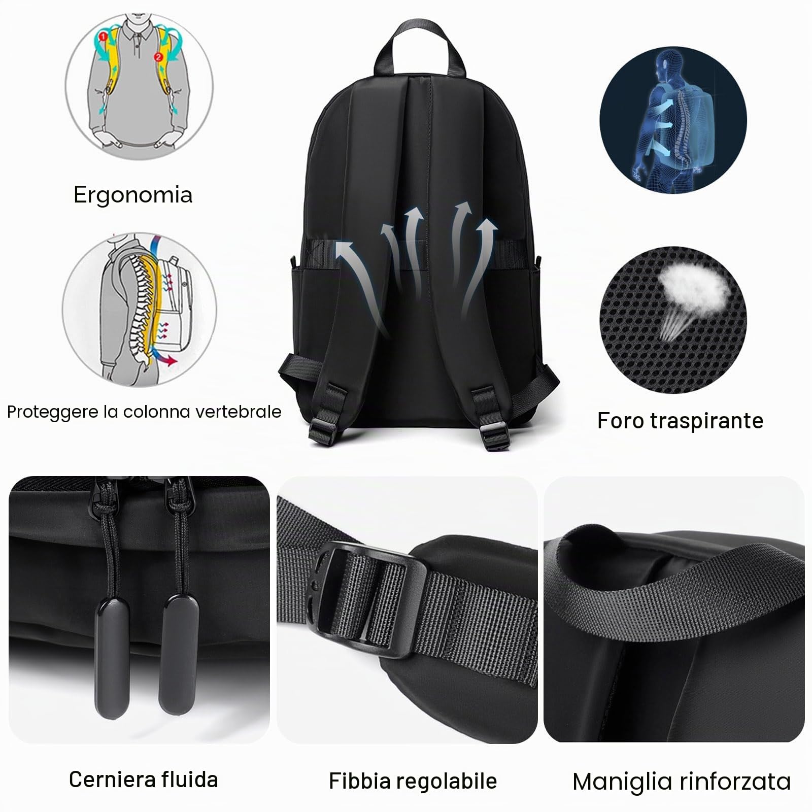 Fandaare Zaino Casual per Uomo - Elegante Porta PC Borsa da Viaggio da Scuola per Laptop Nero