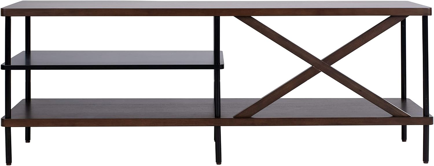 Safavieh Home Bruno Industrial Walnut and Black Storage Shelves TV Media Stand