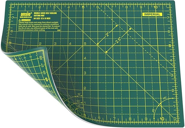 ANSIO Craft Cutting Mat Self Healing A4 Double Sided 5 Layers - Quilting, Sewing, Scrapbooking, Fabric & Papercraft - Imperial/Metric 11 Inch x 8 Inch / 29cm x 21cm - Green/Green