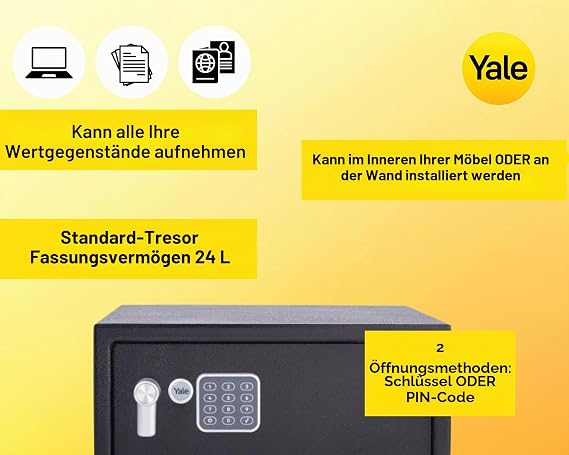 Yale - Möbeltresor Laptop - YLV/200/DB2 - Elektronischer Safe mit PIN - Standardsicherheit