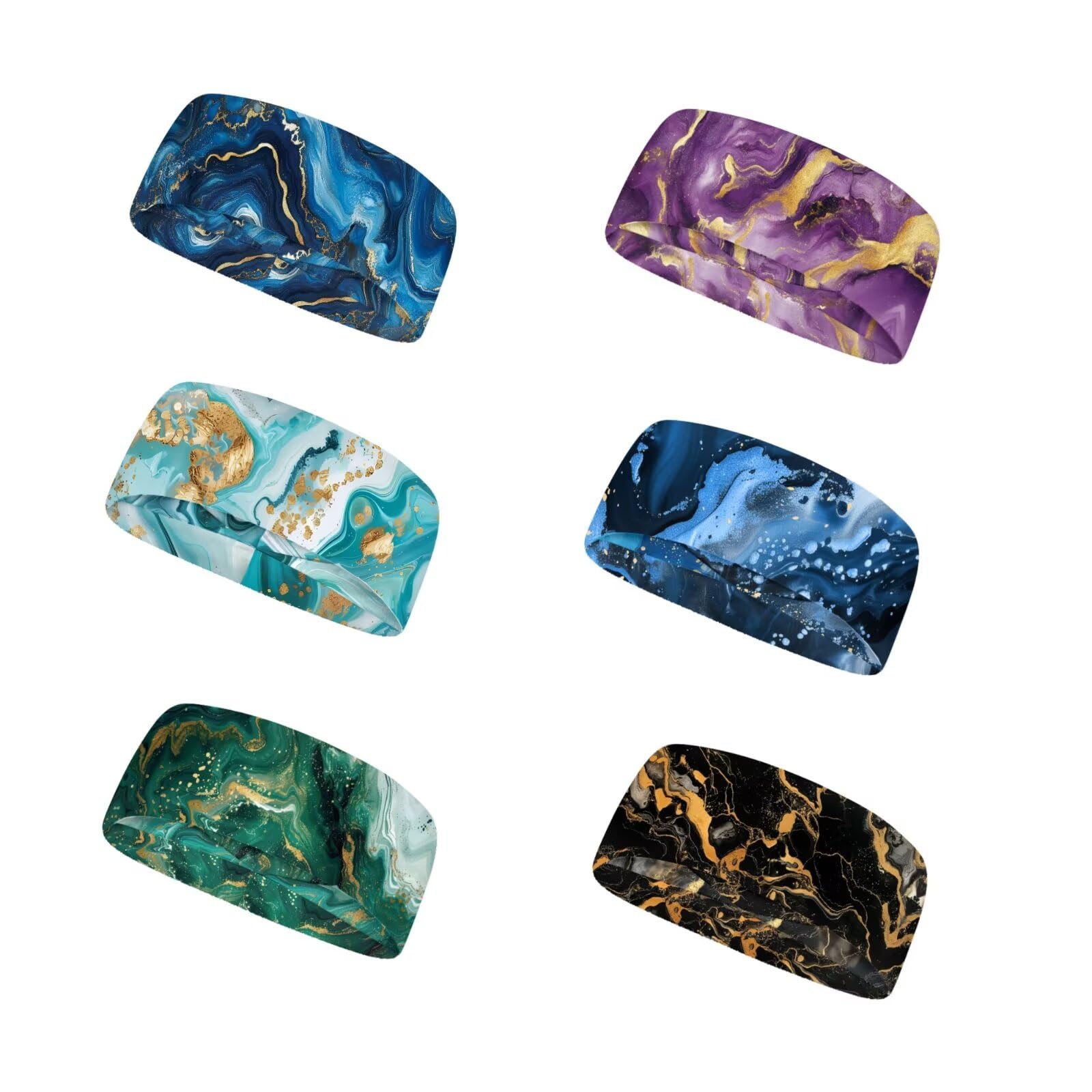 Forchrinse 6Pack Marble Sweatbands Running Headband for Women Men Non Slip Yoga Headband Soft Sweat Wicking Head Bands