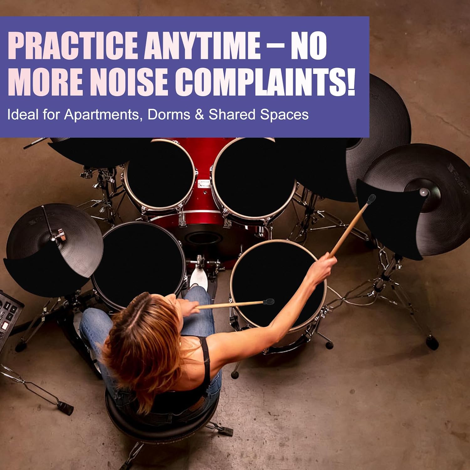 12-Piece Drum Mute Pads Set - Foam Drum Silencer Pads for 10 12 14 16 Inch Drums with Cymbal Mufflers and Hi-Hat Pad - Noise Reducing Practice Pads for Acoustic & Electric Drum Kits