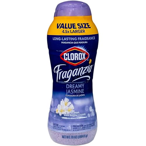 Clorox Fraganzia Laundry Scent Booster Crystals in Dreamy Jasmine Scent - Scented In-Wash Freshener Beads for Fresh, Clean, Great Smelling Clothes and Linens, 70 Oz