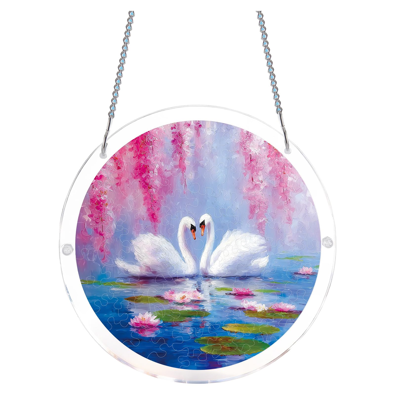 Suncatcher Puzzle, 7.5 IN Acrylic Sun Catcher Kit for Window Hanging, DIY Jigsaw Puzzle for Adults, Colorful Nature, for Garden Door and Window Décor A01 Swans