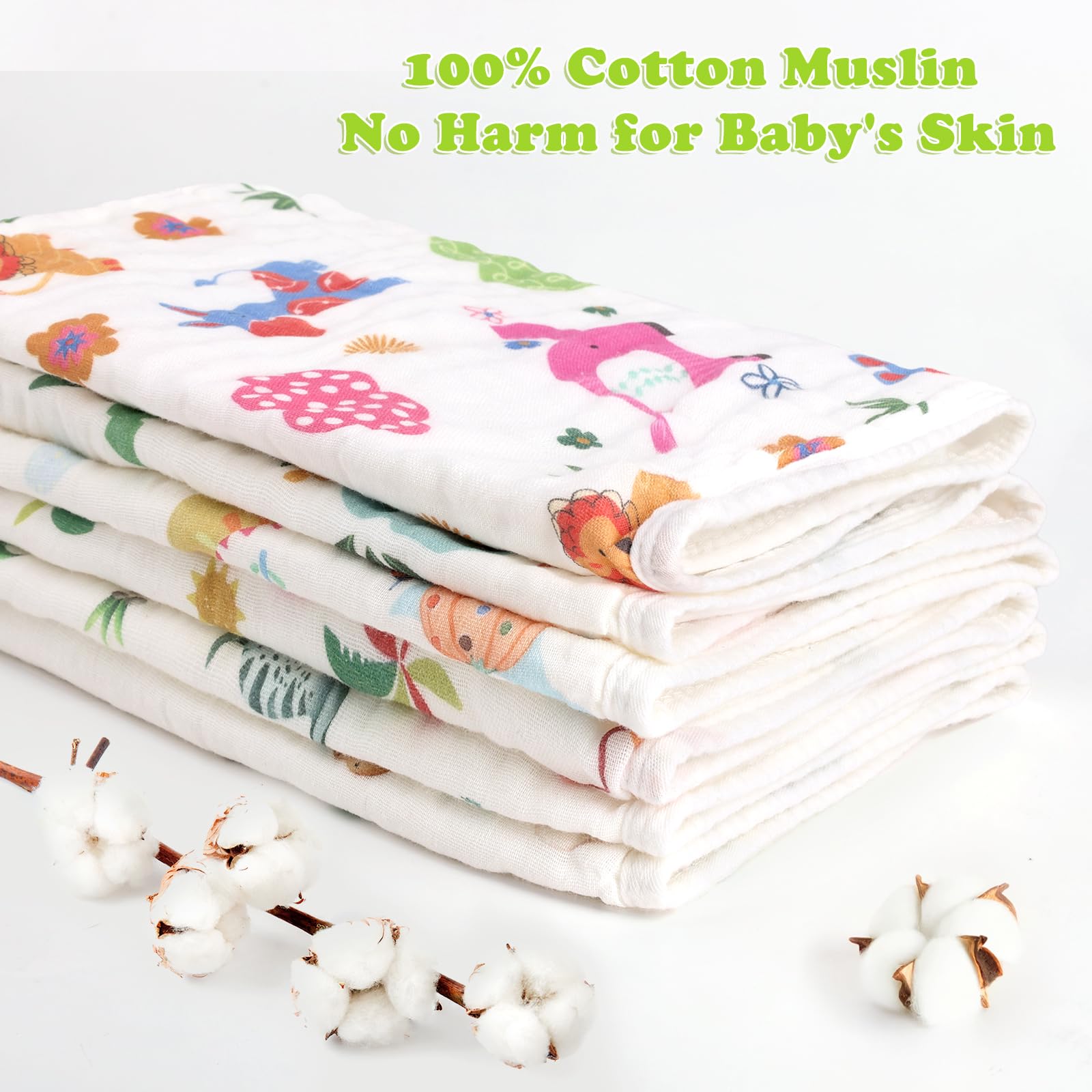 Decalsweet Muslin Cloths for Baby 6 Pack 100% Cotton Burp Cloths, Absorbent & Breathable - Image 3