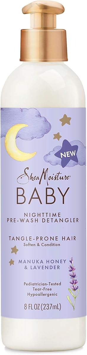 SheaMoisture Baby Pre-Wash Hair Detangler Manuka Honey & Lavender para cabello y piel delicados Régimen de cuidado nocturno de la piel y el cabello 8 oz
