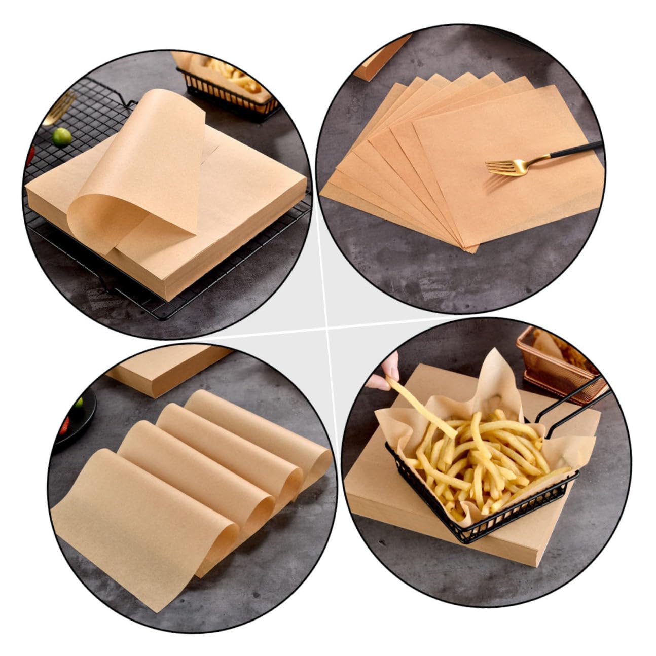 PRETYZOOM Carta da Forno in Carta Kraft Color Cachi, Resistente al Calore e Antiolio, 500 Fogli per Fritti e Snack da Cucina, Facile da Conservare per Feste