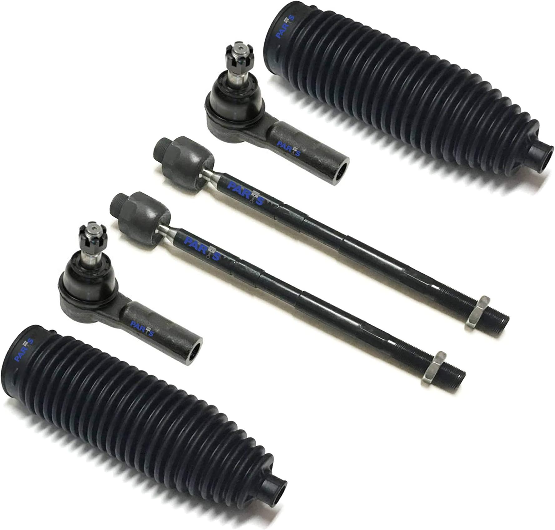 PartsW 6 Pc Steering Kit for Dodge Ram 1500 and Ram 1500 / Inner and Outer Tie Rod End, Rack & Pinion Bellow Boots
