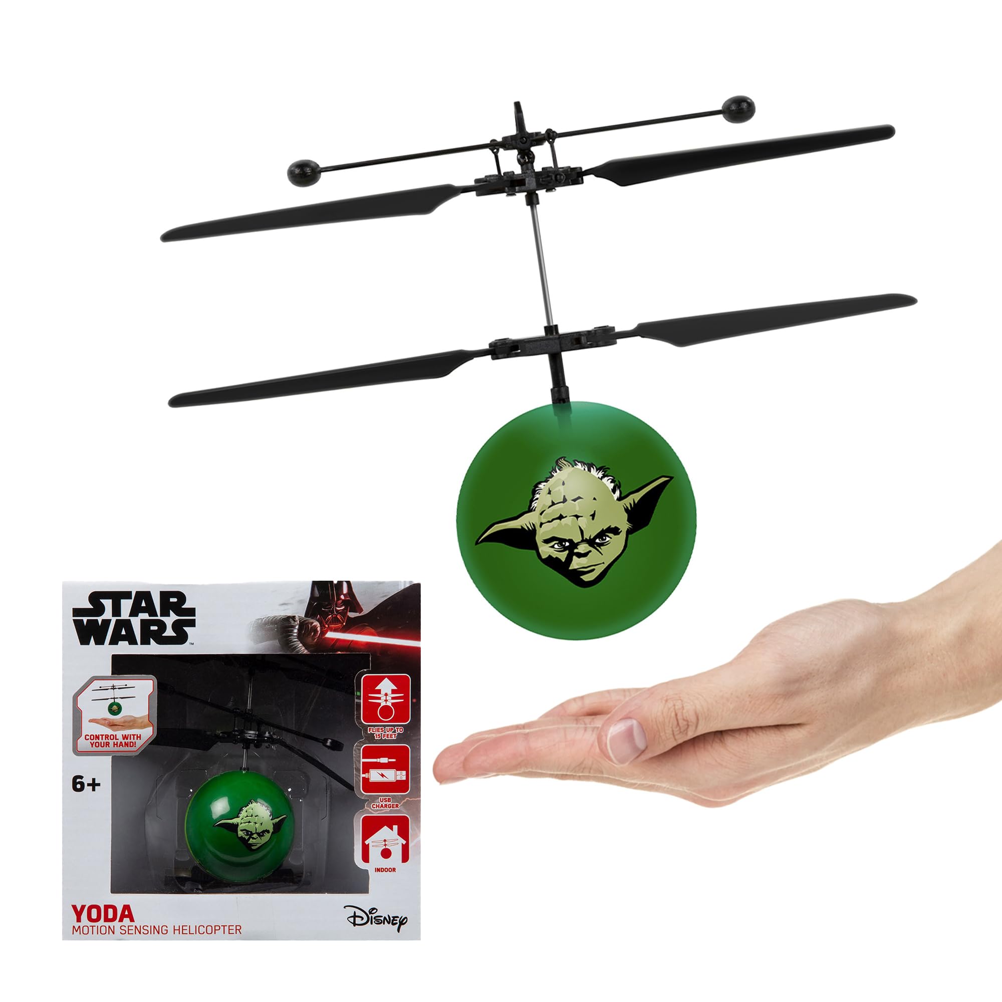 World Tech Toys Star Wars Yoda Flying Toy – Motion Sensing Flying Ball with USB Charging - Star Wars Licensed - Indoor/Outdoor Drone for Kids Ages 6+