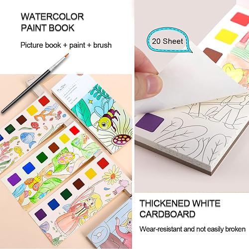 Miniatura 4 de BAOXUE Libros para colorear de agua para niños de 4 a 8 años, kit de libro de pintura de acuarela de bolsillo para niños pequeños, juego de pintura