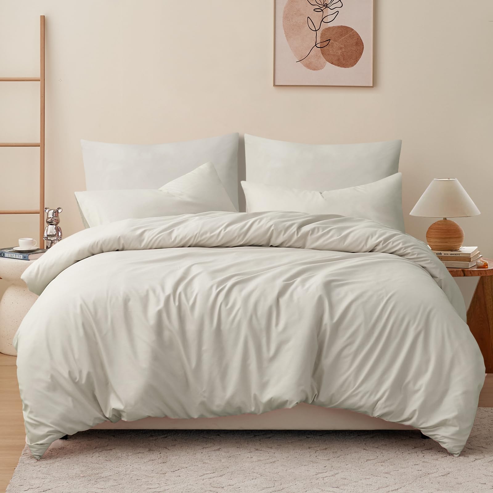 RUIKASI Bettwäsche 200x200 3teilig Beige - Polyester Mikrofaser Bettwäsche-Sets Oeko-TEX, Bettbezüge 200 x 200cm + 2 Kissenbezüge 80x80cm mit Reißverschluss, Weich und Bügelfrei