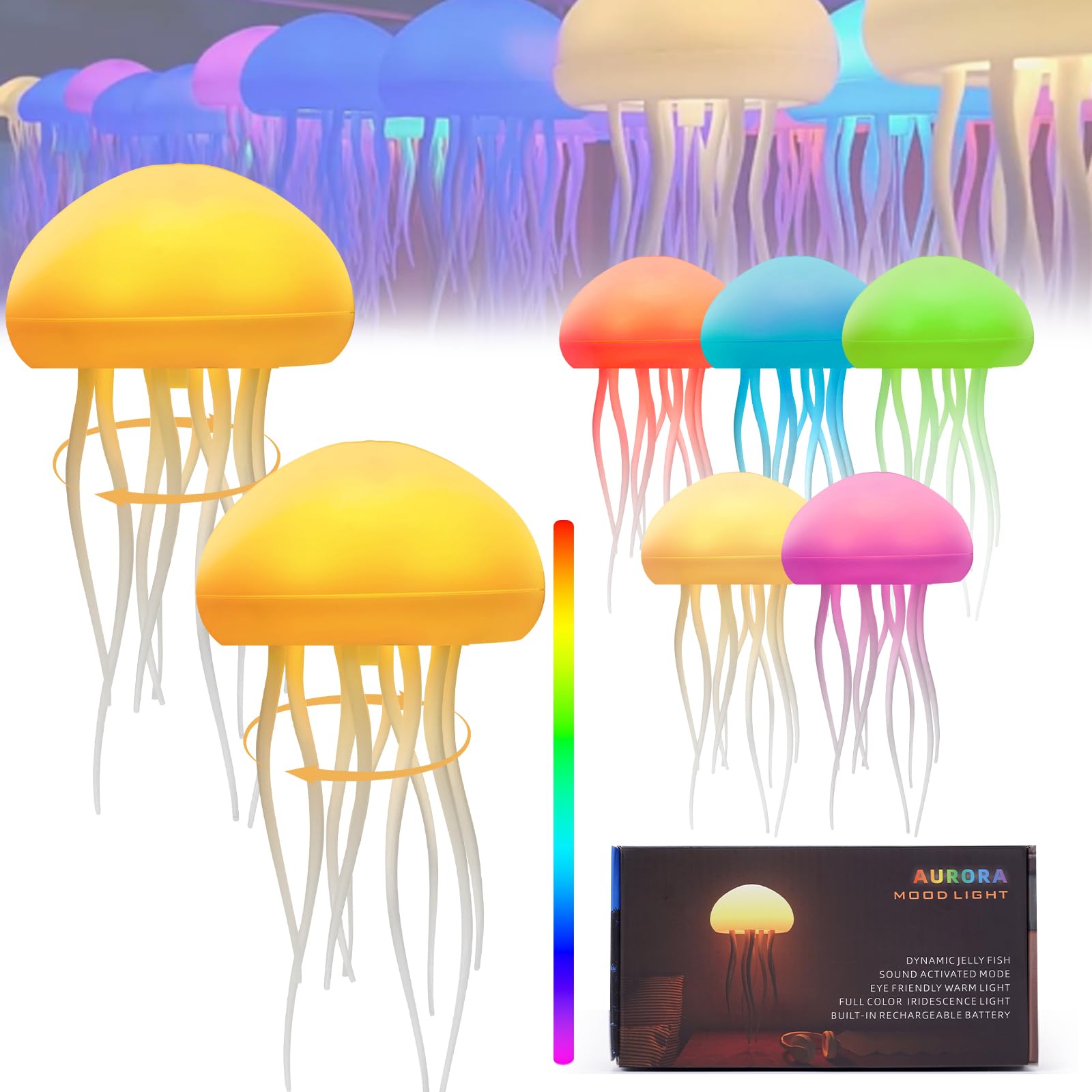 Usper Hanging Jellyfish Lamp with Voice Activated, LED Jellyfish Table Lamp with Type-C Charging, 5 Colors Mood Light Jellyfish Nightlight for Bedroom Home Office Desktop Decoration (Hanging 2PCS)
