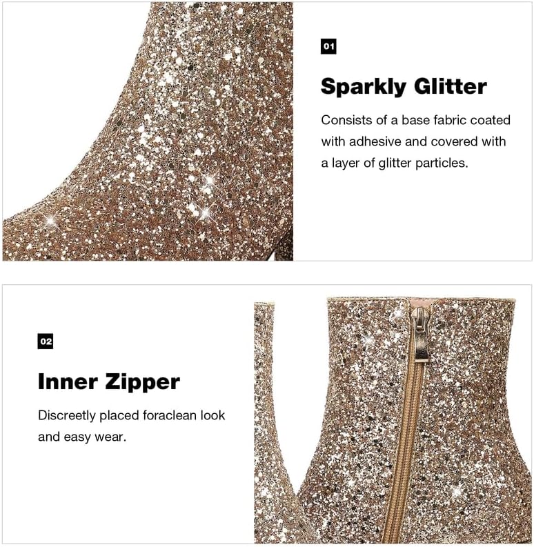 MAVMAX Women's Sequin Glitter Ankle Boots Chunky Heels Sparkly Booties - Image 4