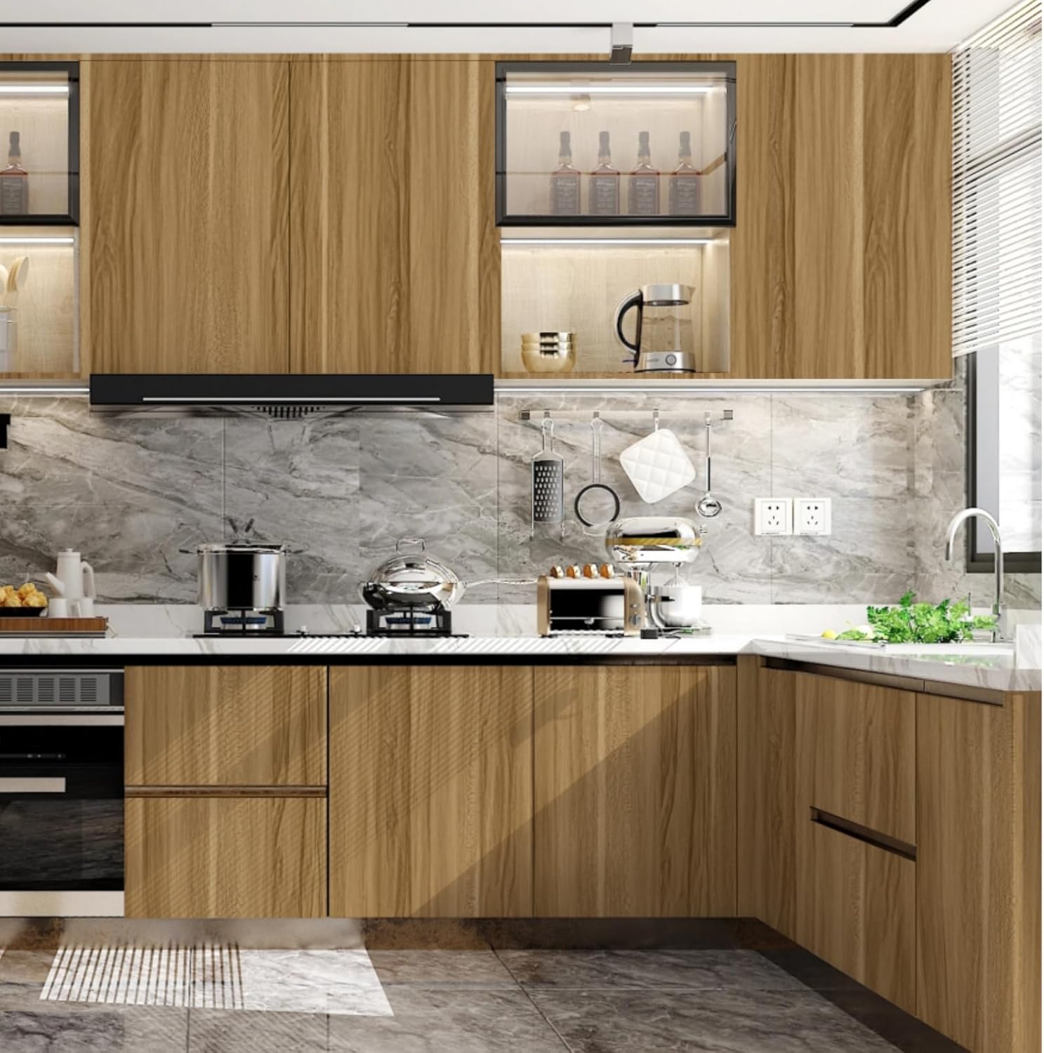 Decoroom Wood Grain Contact Paper Peel and Stick Wallpaper Brown Faux Wooden Look Vinyl Wrap Self Adhesive Removable Wall Cover for Countertops Cabinets Drawers Shelf Furniture Decor 17.7" x 984"