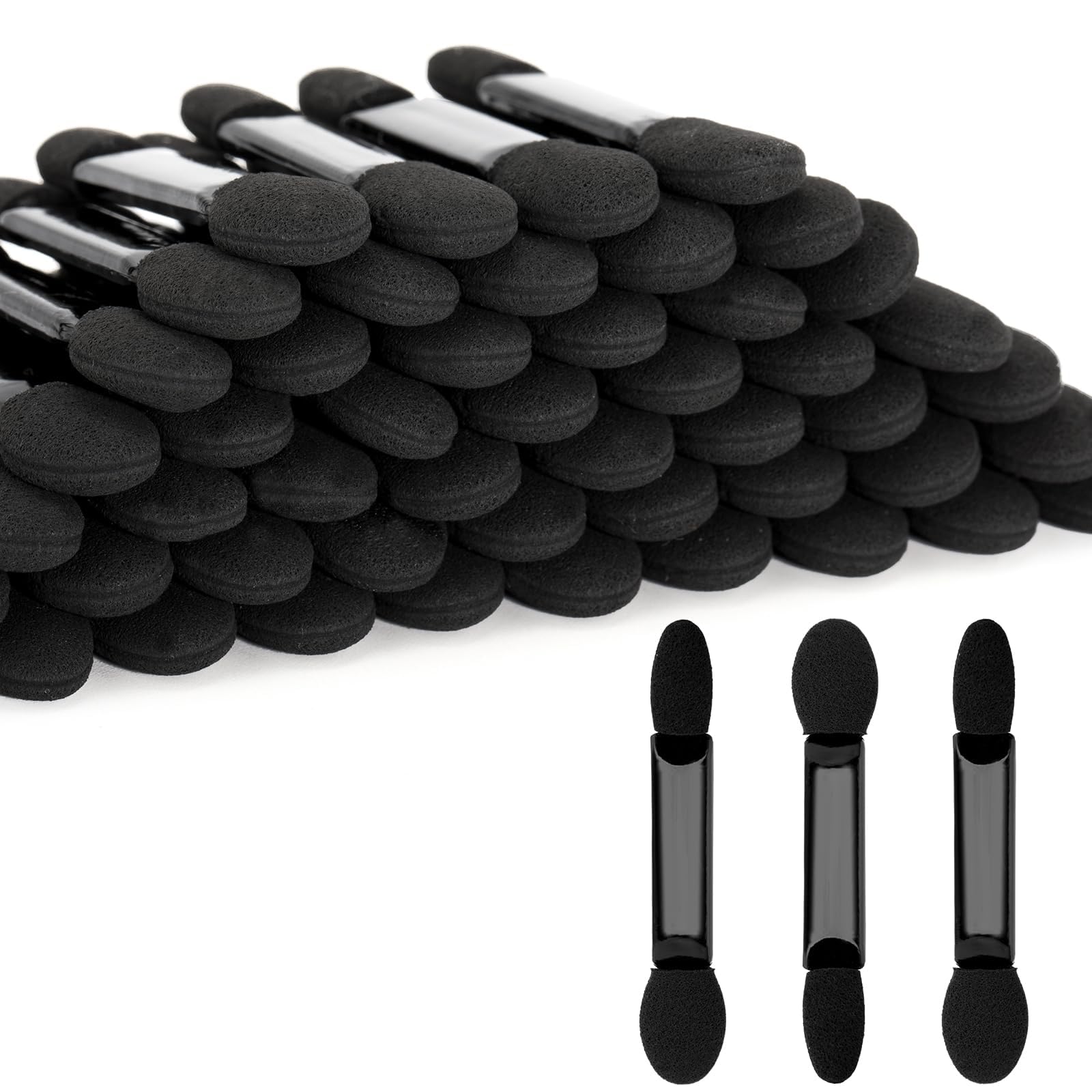 NALACAL 100pcs Eyeshadow Applicators Dual Head, Black Eye Shadow Brushes, Sponge Eyeshadow Applicator Double Side, 2.16" Professional Disposable Eye Shadow Brushes for Makeup(Black)