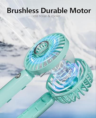 Vista 7 de Mini ventilador portátil de mano, pequeño ventilador personal con pilas, ventilador de pestañas, silencioso USB, recargable, 3 velocidades, Azul
