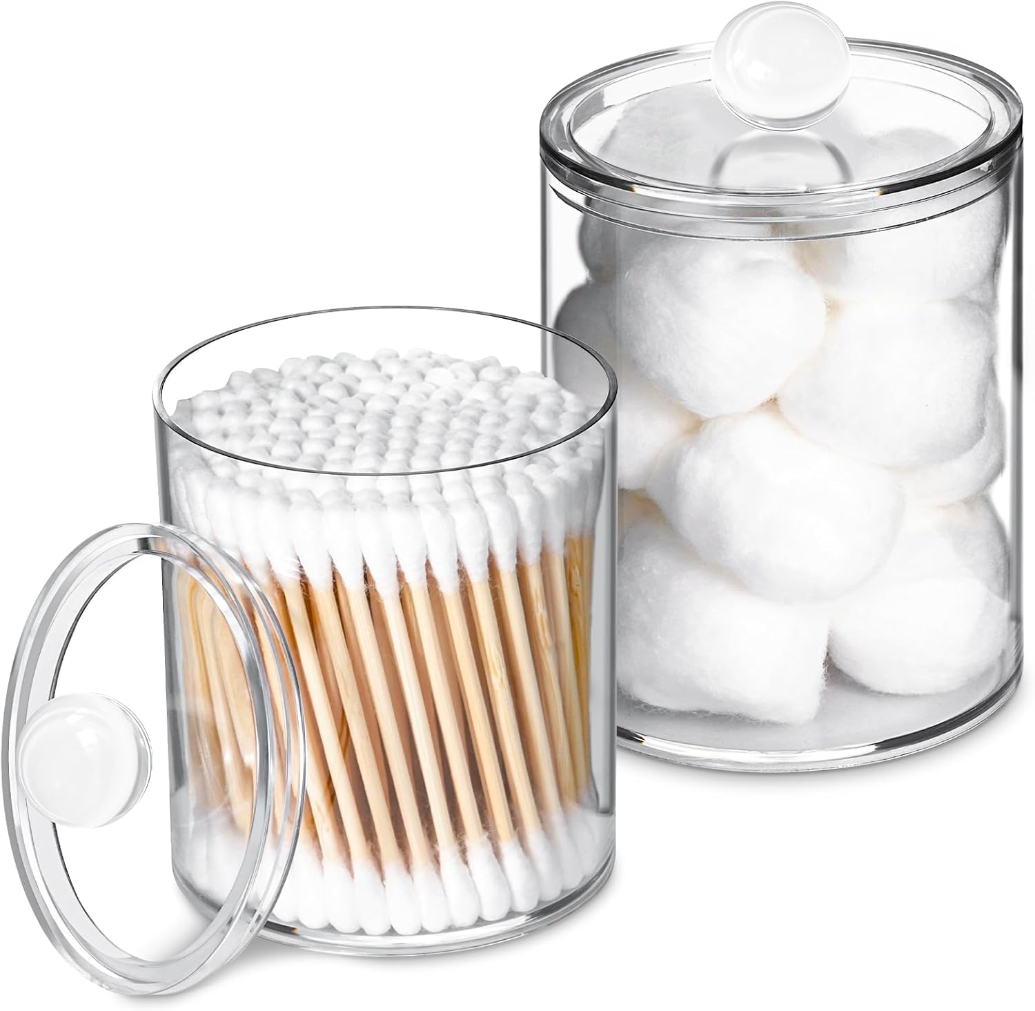 2 Pcs 10 Oz Cotton Swab Ball Pad Holder ,Transparent Plastic Jars with Lids ,Clear Makeup Organizer for Cotton Swab ,Cotton Ball ,Cotton Rounds , Floss Picks-image-7