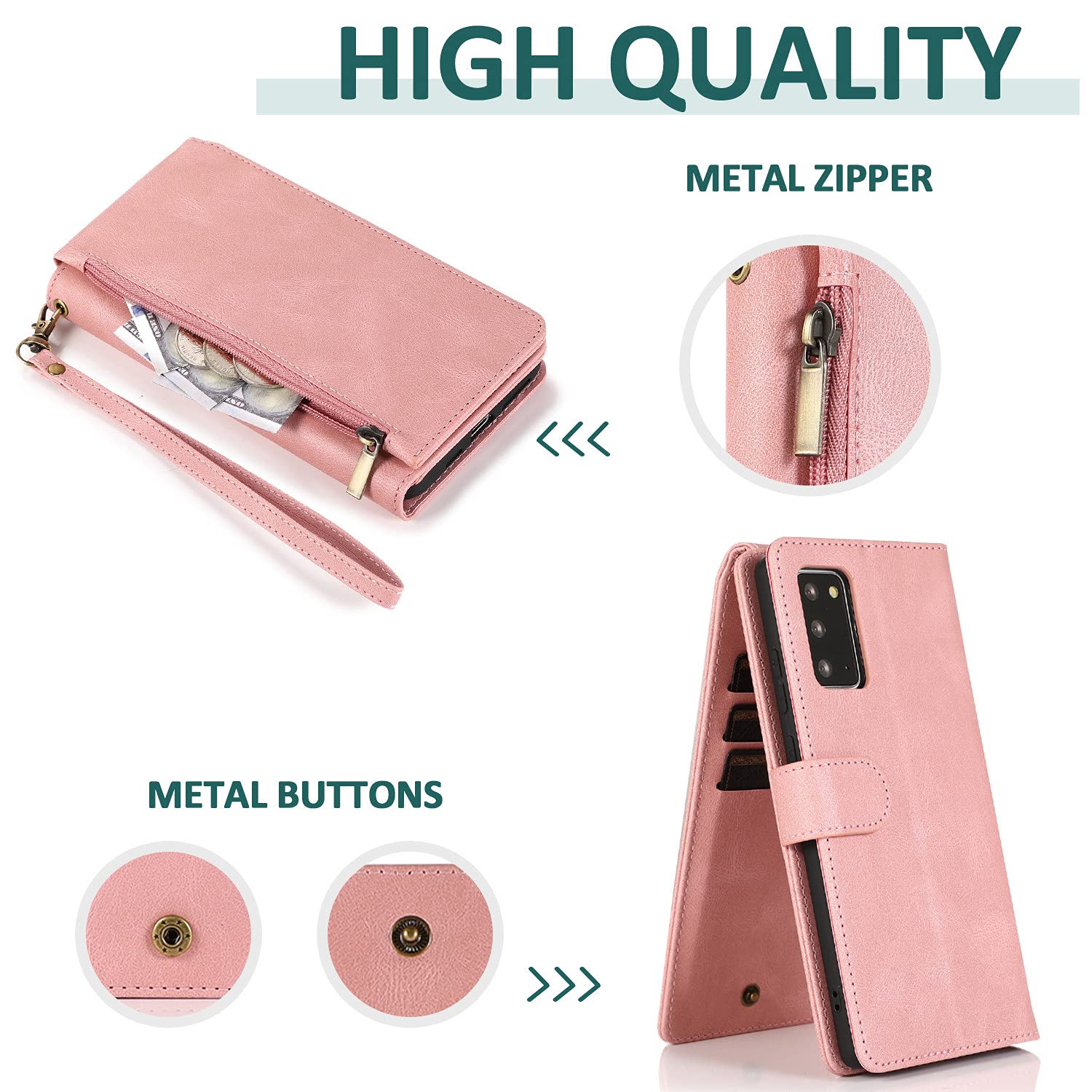 ZCDAYE Custodia A Portafoglio Con Cerniera Glitterata Per Samsung Galaxy A71 - Pelle PU Rosa Con Tasche Porta Carte, Cinturino Da Polso E Funzione Cavalletto