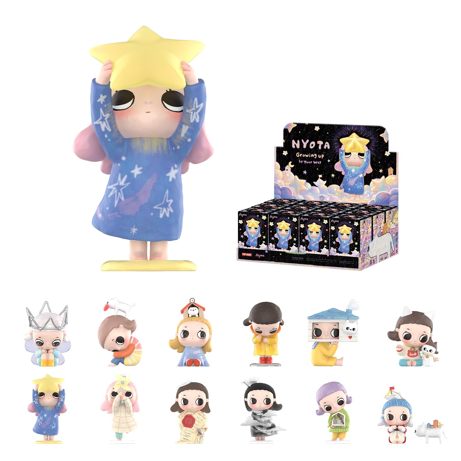 POP MART Nyota Growing up by Your Way Series Figures, 12PCs Blind Box Figures, Random Design Action Figures Collectible Toys Home Decorations, Holiday Birthday Gifts, Whole Set